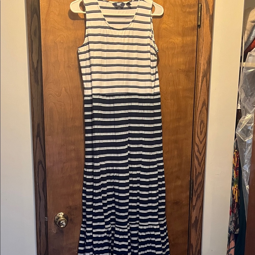 Lands' End Blue and White Striped Maxi Dress